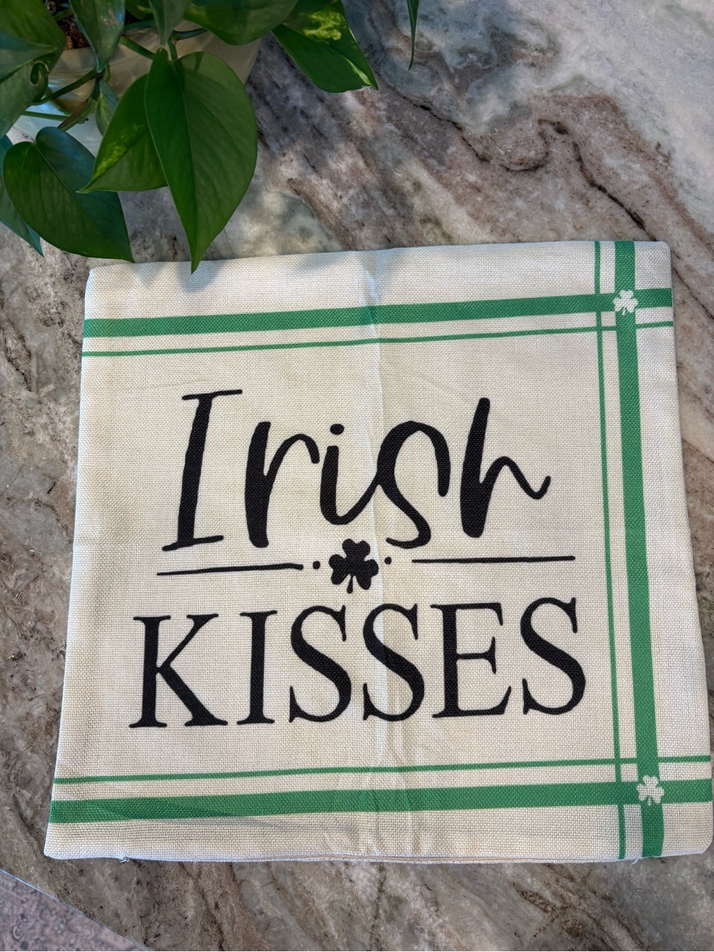 Irish Kisses Decorative Pillow Cover - Green & White